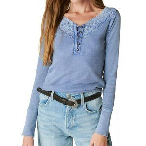 NWT LUCKY BRAND Women's Lace-Trimmed Henley Top XS